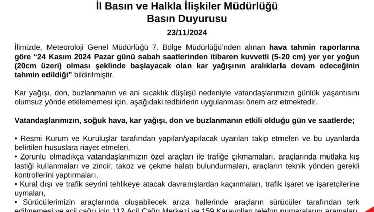 Nevşehir’de Kuvvetli Kar Yağışı ve Soğuk Hava Uyarısı: Alınması Gereken Önlemler Açıklandı