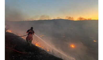 Aliağa Hacıömerli Mahallesi makilik alanda çıkan yangına müdahale sürüyor