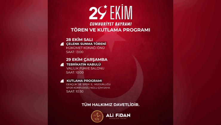 Nevşehir’de 29 Ekim Cumhuriyet Bayramı Kutlama Programı